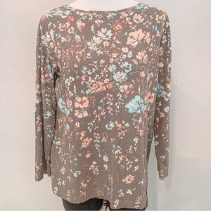 J. Jill Pure Jill Long Sleeve 100% Organic Cotton Floral Asymmetric Tunic Top S